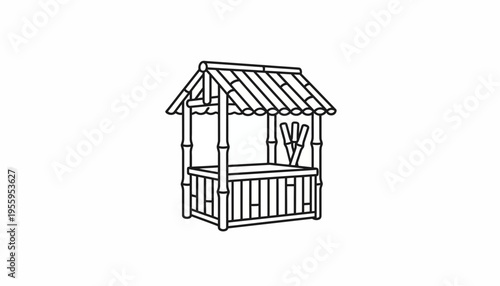 Simple Bamboo Gazebo Line Art Illustration