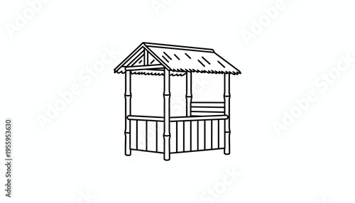 Simple Bamboo Hut with Thatched Roof - Line Art Icon