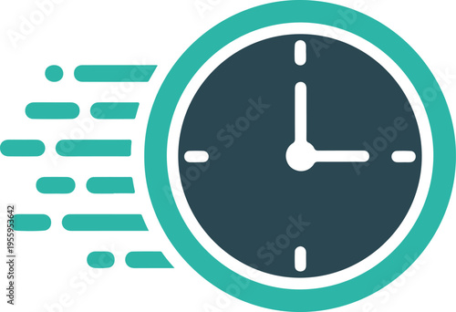 Fast clock icon, time passing, speed, quick deadline, business efficiency, countdown, running out of time, urgency, time management concept