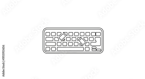 Keyboard with broken keys, concept of computer damage or malfunction