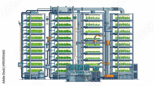 Industrial hydroponic system for plant growth.