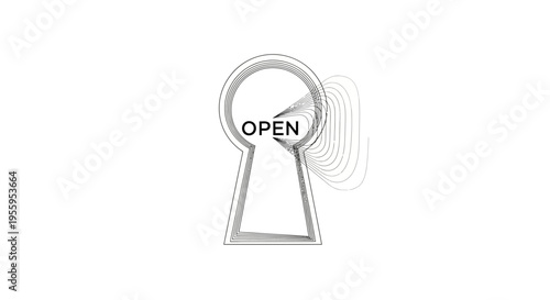 Keyhole with OPEN text and motion blur effect, symbolizing access and opportunity
