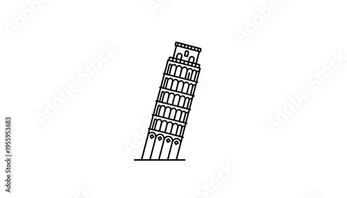 Leaning Tower of Pisa, Iconic Landmark, Italy, Simple Line Art Icon