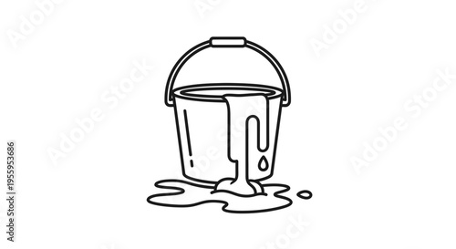 Leaking Paint Bucket Icon - Spilled Liquid and Overflowing Container