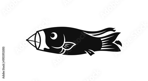 A simple black and white illustration of a fish on a plain background.