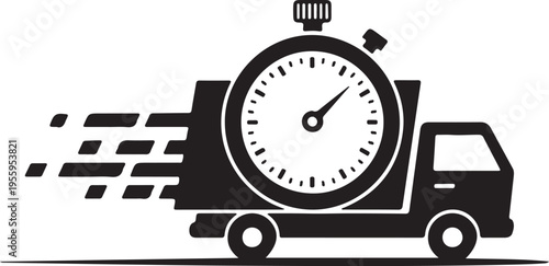 Fast delivery truck with a stopwatch icon, symbolizing quick shipping and efficient logistics for timely transportation services