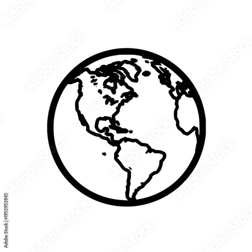 Black America Earth Globe Icon Isolated on White