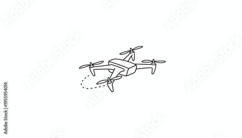 Hand-drawn drone illustration, minimalist, white background, technology concept