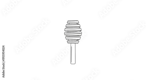 Hand-drawn honey dipper stick, isolated on white background, simple line art illustration