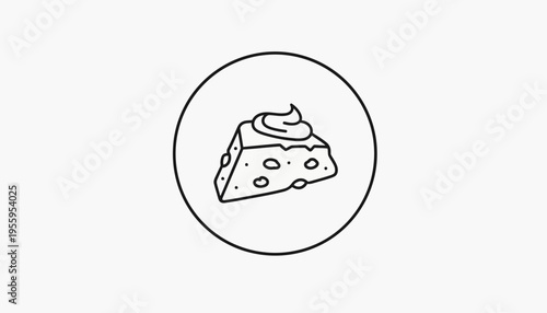 Hand-drawn icon of a slice of cheese with holes and a dollop of cream on top, inside a circle.
