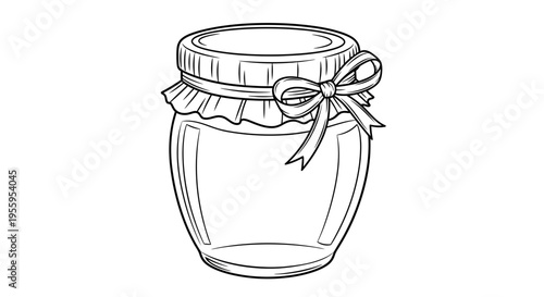 Hand-drawn illustration of an empty glass jar with a bow and ribbon, perfect for homemade preserves or gifts.