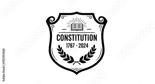 A black and white emblem commemorating the united states constitution from 1787 to 2024.