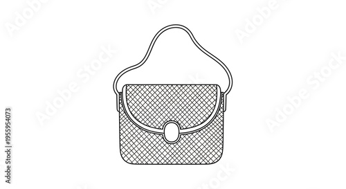 Hand-drawn sketch of a classic flap shoulder handbag with a gold clasp, isolated on white background.