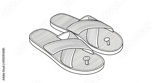 Hand-drawn sketch of a pair of flip-flops with crossed straps on a white background.