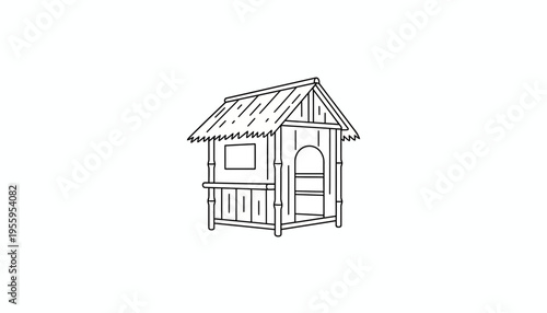 Hand-drawn Sketch of a Small Bamboo Hut with Thatched Roof