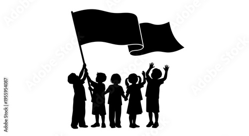 Group of people holding a flag together in celebration