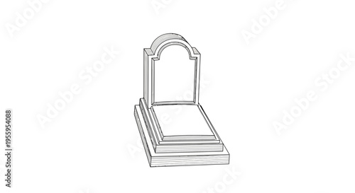Hand-drawn sketch of a tombstone with an arched top, isolated on white background.