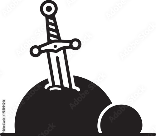Legendary sword in a stone, medieval excalibur myth representing power, destiny, and heroic challenges