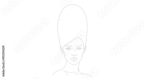 Fashion Sketch: Elegant Woman with Tall Hairstyle and Dramatic Makeup