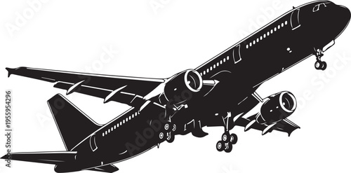 Large passenger plane taking off from airport runway or landing with landing gear down and wings spread wide across clear sky for international travel