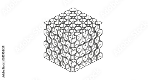 Geometric Honeycomb Structure Cube, Abstract Hexagonal Pattern, 3D Rendering