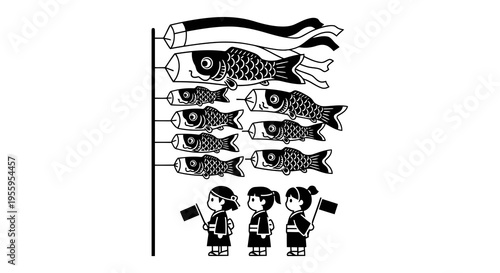 A diagram showing a series of fish on a scale with three people at the bottom