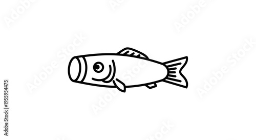 A simple black and white line drawing of a fish on a white background.