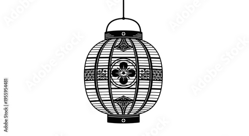 A simple black and white illustration of a hanging lantern on a white background.