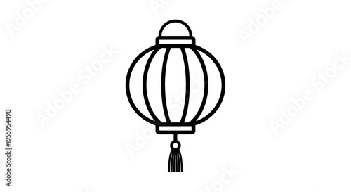 A simple line drawing of a traditional chinese lantern with a tassel hanging from it.