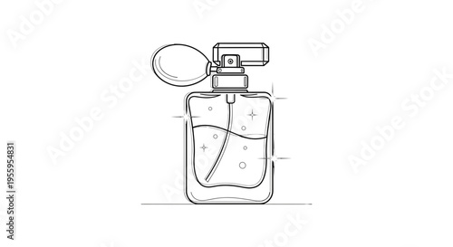 Elegant Perfume Bottle Line Art Illustration with Sparkles