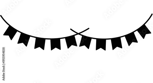 A simple black bunting with a crossed flag on a white background.