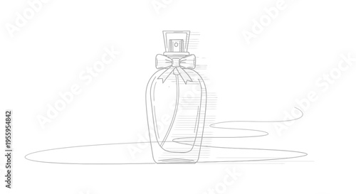 Elegant Perfume Bottle with Bow and Scent Swirls - Minimalist Line Art
