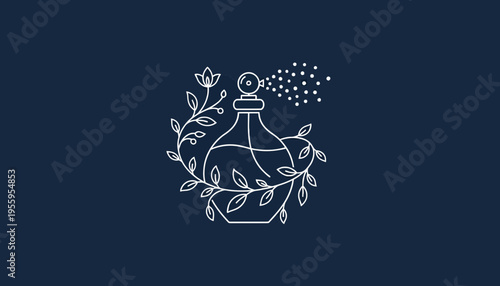 Elegant Perfume Bottle with Floral Accents and Spray Mist - Minimalist Line Art