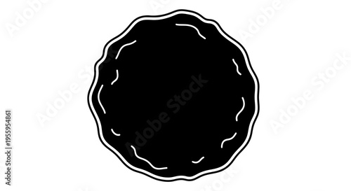 A simple black circle with a wavy edge on a white background.