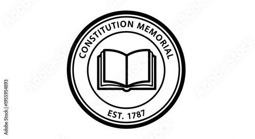Constitution memorial logo featuring an open book in a circular emblem