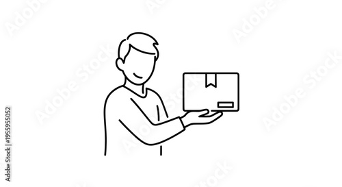 Delivery man holding a package, courier service, e-commerce delivery icon