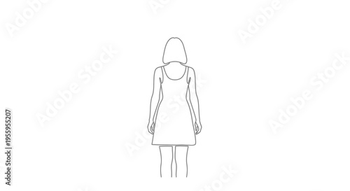 Back View Minimalist Line Art of a Woman in a Simple Dress