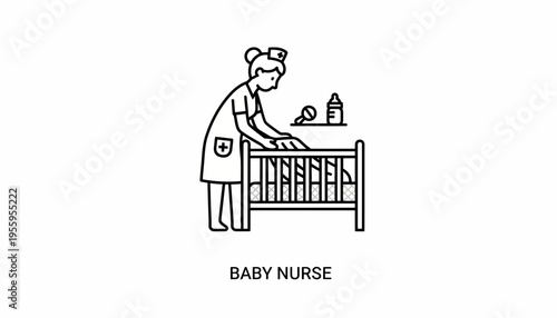 Baby Nurse Caring for Infant in Crib, Medical Care, Newborn Health
