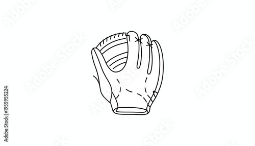 Baseball Glove Outline Drawing Isolated on White Background