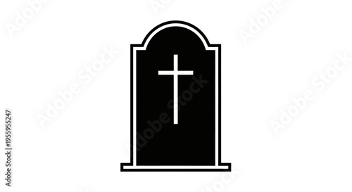 Black and white icon of a tombstone with a cross, symbolizing death, mourning, and remembrance.