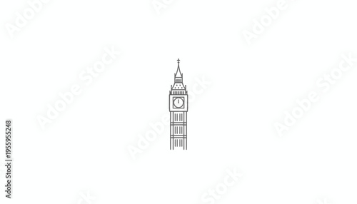 Big Ben Clock Tower Outline Drawing, London Landmark Icon