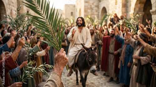 Jesus Triumphal Entry into Jerusalem Palm Sunday Biblical Scene Christian Art Faith Hope Love