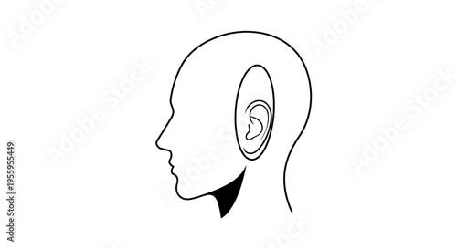 Abstract human head profile with inner ear silhouette, symbolizing thought, perception, and inner self.