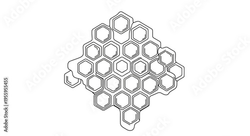 Abstract Hexagonal Pattern, Honeycomb Structure, Geometric Design, Network, Organic Shape, Black and White