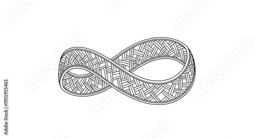 Abstract Mobius Strip Illustration with Woven Texture, Infinite Loop Concept