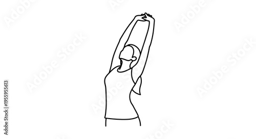Woman stretching arms overhead, waking up, feeling refreshed and energetic