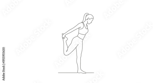 Woman stretching quadriceps in a yoga pose, minimalist line art, fitness and wellness