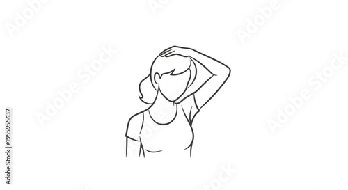 Woman stretching neck, doing physical therapy exercise for neck pain relief, healthy lifestyle