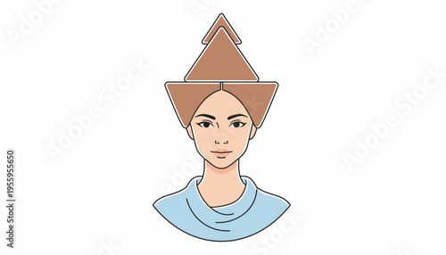 Woman with Geometric Brown Hair Sculpture and Blue Scarf