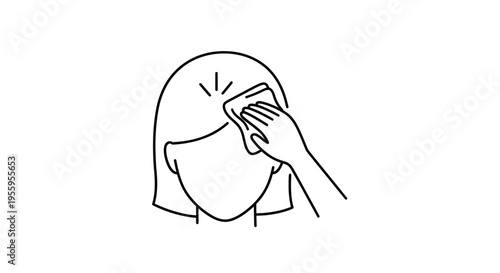 Woman Wiping Forehead with Tissue, Feeling Hot, Sweating, Summer Heat, Cleanliness